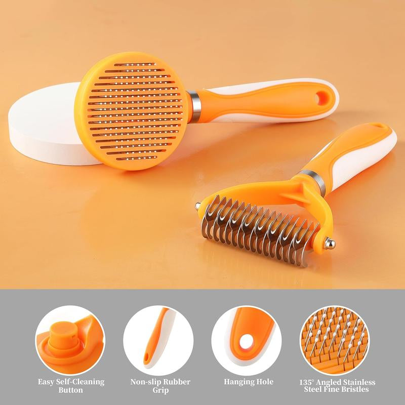 Pet Grooming Brush, 2 Sided Undercoat Dog Grooming Rakes, Perfect Long Fur Remove Tangles, Mats, Knots - Shedding Dematting Rake Comb for Dogs & Cats