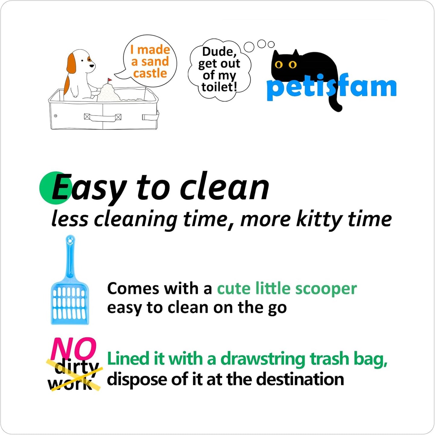 Large Portable Cat Travel Litter Box with Zipperd Top for Medium, Large or Multiple Cats. Odor Control, Leak-Proof, Lightweight for Easy Carry, Easy Storage, Easy to Clean