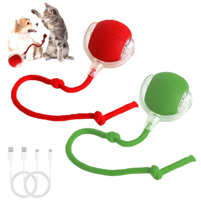 Gift for Pets, Electric Cat Toy Ball with Rope, Interactive Cat Teaser Toy, Automatic Rolling Ball Toy, Pet Supplies, Dog & Cat Accessories, Valentine'S Day Gift