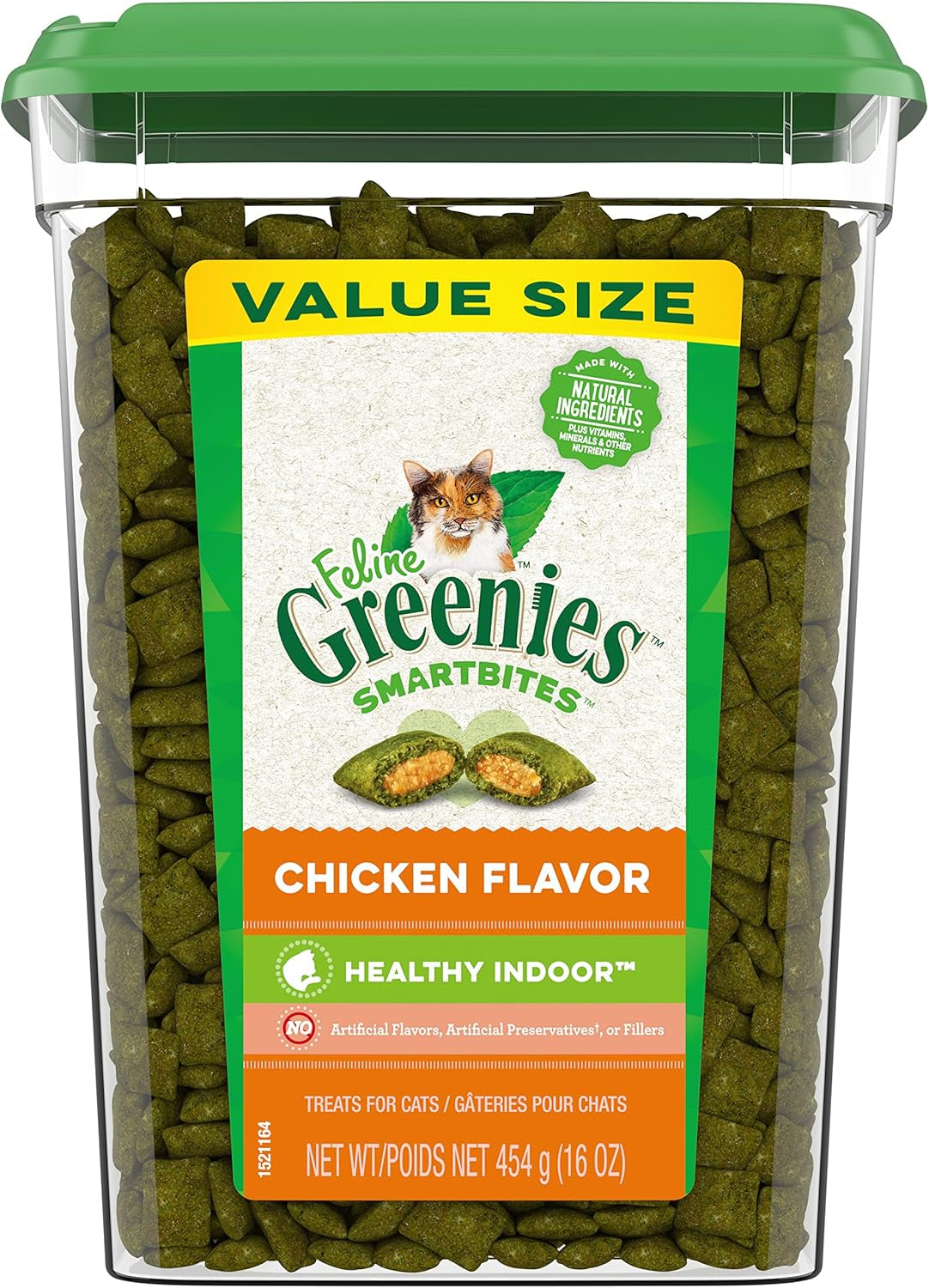FELINE SMARTBITES Hairball Control Crunchy and Soft Natural Cat Treats, Chicken Flavor, 16 Oz. Tub