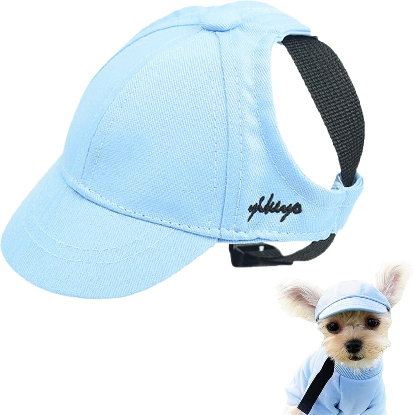 Dog Baseball Caps Hats with Neck Strap Adjustable Ear Holes for Small Dogs in Outdoor Sun Protection, Pet Casual Cap Visor Sunbonnet with Ear Holes, Summer Travel Sport Hat Outfit
