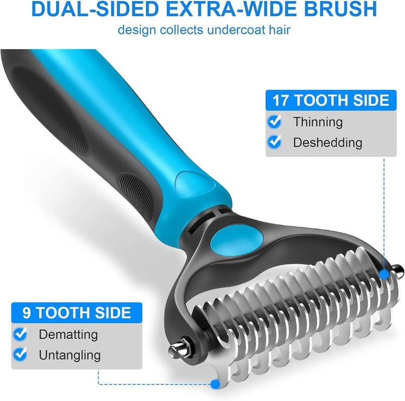 Pet Grooming Brush, 2 Sided Undercoat Dog Grooming Rakes, Perfect Long Fur Remove Tangles, Mats, Knots - Shedding Dematting Rake Comb for Dogs & Cats