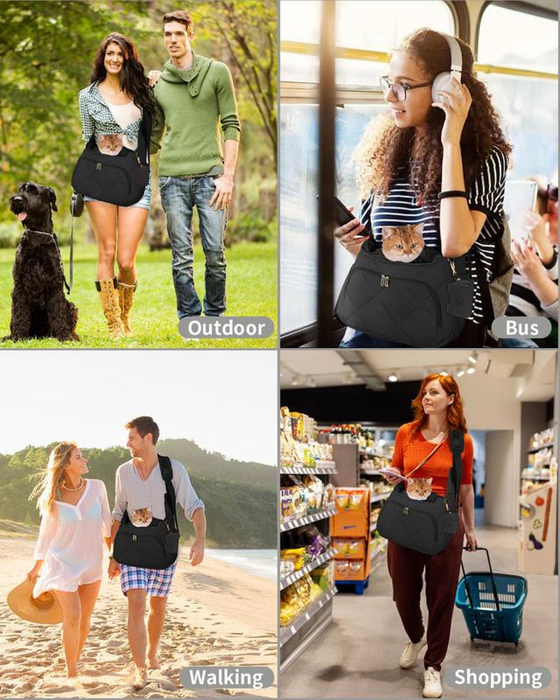 Pet Carrier Sling Puppy Carrier with Storage Pocket, Fluffy Quilted Breathable for Carry Small Dogs Cats with Travel Safety Harness