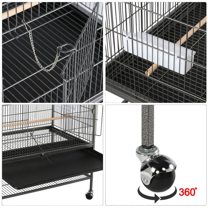 Yaheetech 52" H Large Rolling Parrot Cage for Lovebirds and Cockatoos - Ultimate Comfort with 3 Perches, 4 Feeders, and Extra Storage!