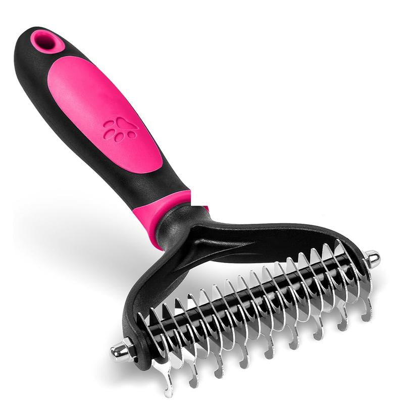 Pet Grooming Brush, 2 Sided Undercoat Dog Grooming Rakes, Perfect Long Fur Remove Tangles, Mats, Knots - Shedding Dematting Rake Comb for Dogs & Cats