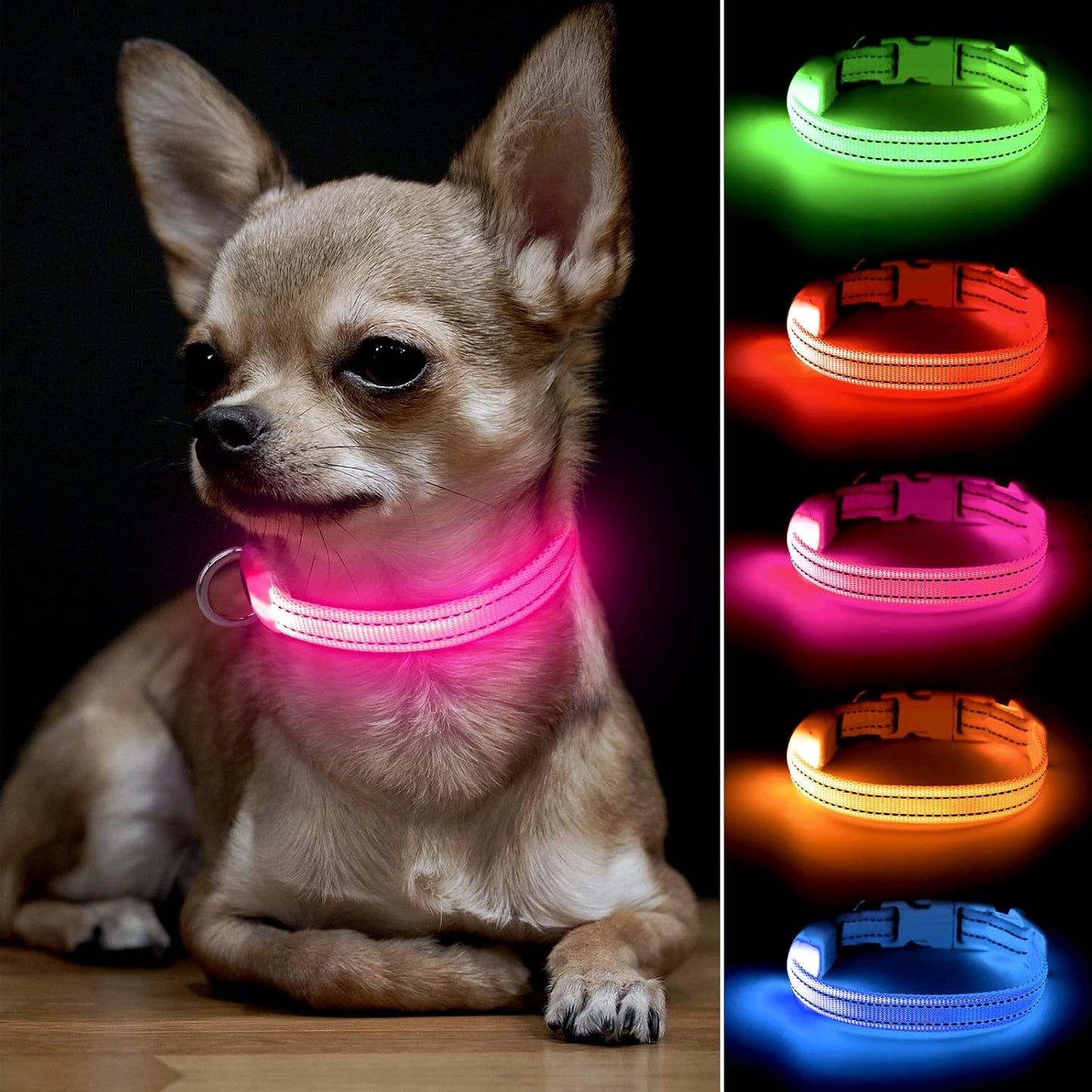 Light up Dog Collar - Reflective LED Dog Collar Rechargeable Glowing Cat Collars Adjustable Puppy Collar Safety Dog Lights for Night Walking (Blue, XS)