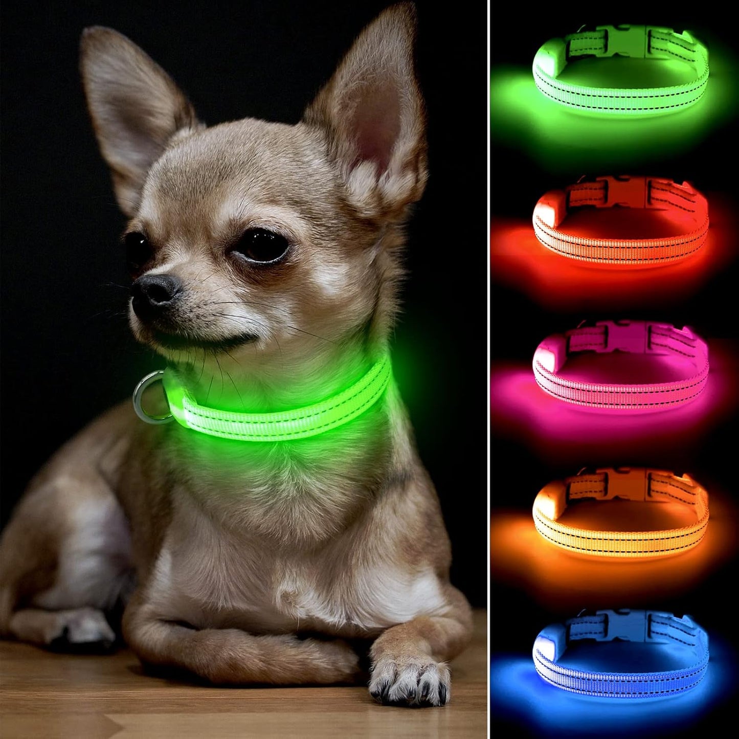 Light up Dog Collar - Reflective LED Dog Collar Rechargeable Glowing Cat Collars Adjustable Puppy Collar Safety Dog Lights for Night Walking (Blue, XS)