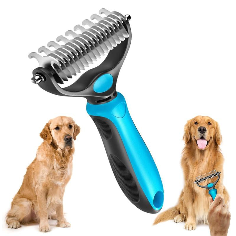Pet Grooming Brush, 2 Sided Undercoat Dog Grooming Rakes, Perfect Long Fur Remove Tangles, Mats, Knots - Shedding Dematting Rake Comb for Dogs & Cats