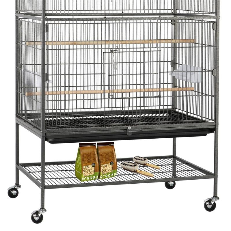 Yaheetech 52" H Large Rolling Parrot Cage for Lovebirds and Cockatoos - Ultimate Comfort with 3 Perches, 4 Feeders, and Extra Storage!
