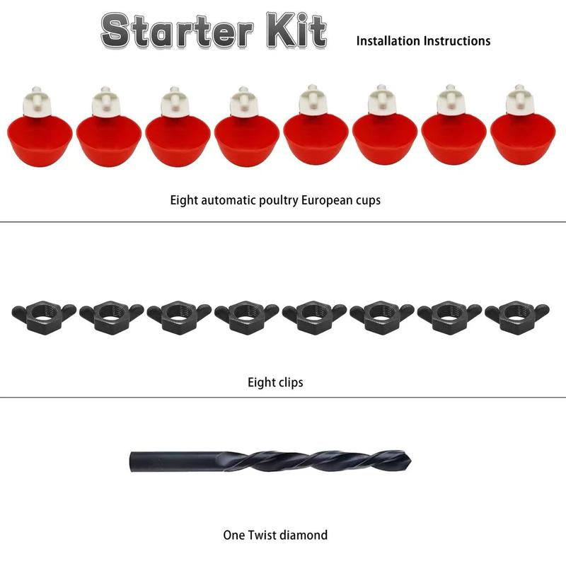 Automatic Chicken Watering System, Chicken Water Cups, Chicken Water Feeder and 1/2" PVC Tee Pipe DIY Kit, Poultry Waterer Chicken Water Dispenser for Chicken, Duck, Quail