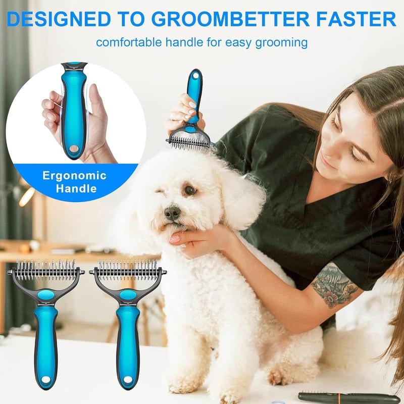 Pet Grooming Brush, 2 Sided Undercoat Dog Grooming Rakes, Perfect Long Fur Remove Tangles, Mats, Knots - Shedding Dematting Rake Comb for Dogs & Cats