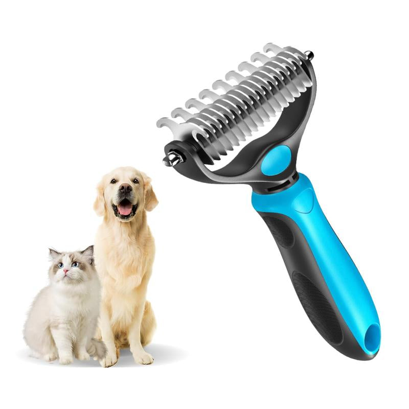 Pet Grooming Brush, 2 Sided Undercoat Dog Grooming Rakes, Perfect Long Fur Remove Tangles, Mats, Knots - Shedding Dematting Rake Comb for Dogs & Cats