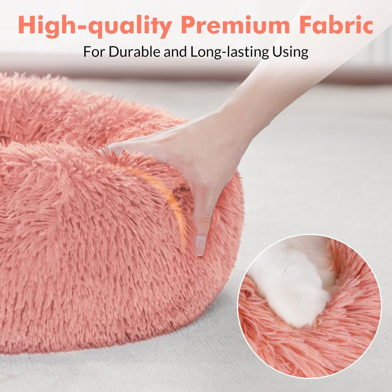 Rabbitgoo Cat Beds for Indoor Cats, 20 Inches Cat Bed Machine Washable, Fluffy round Pet Bed Non-Slip, Calming Soft Plush Donut Cuddler Cushion Self Warming for Small Dogs Kittens,West 18
