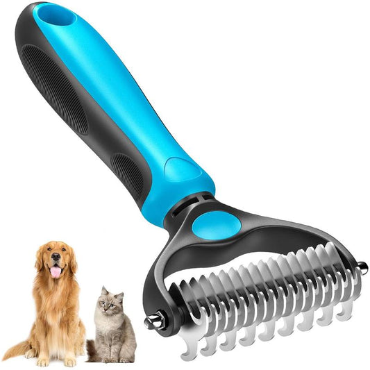 Pet Grooming Brush, 2 Sided Undercoat Dog Grooming Rakes, Perfect Long Fur Remove Tangles, Mats, Knots - Shedding Dematting Rake Comb for Dogs & Cats