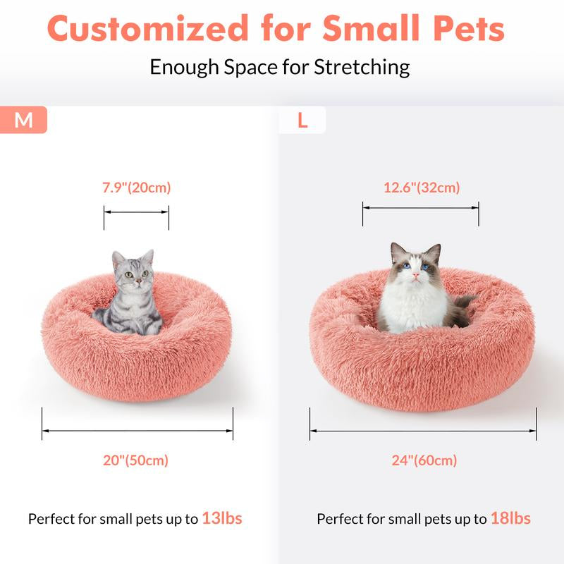 Rabbitgoo Cat Beds for Indoor Cats, 20 Inches Cat Bed Machine Washable, Fluffy round Pet Bed Non-Slip, Calming Soft Plush Donut Cuddler Cushion Self Warming for Small Dogs Kittens,West 18
