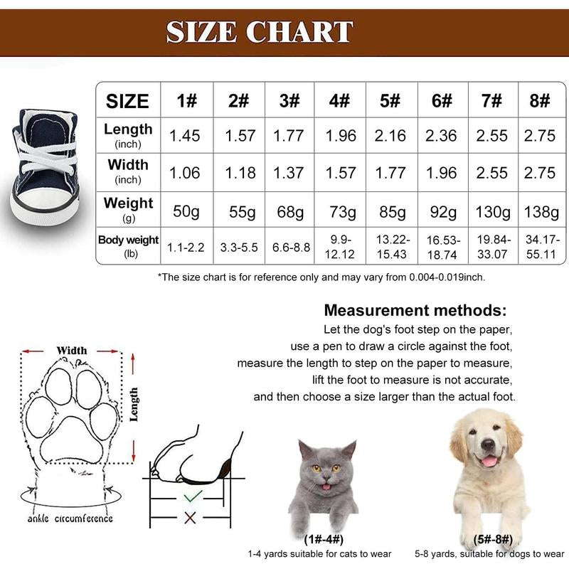 Pet Dog Shoes,Puppy Canvas Sport Shoes Sneaker Boots, Non Slip Causal Shoes Dog & Cat Paw Protective Cover for Outdoor Walking, Sports and Hot Pavement, 4Pcs