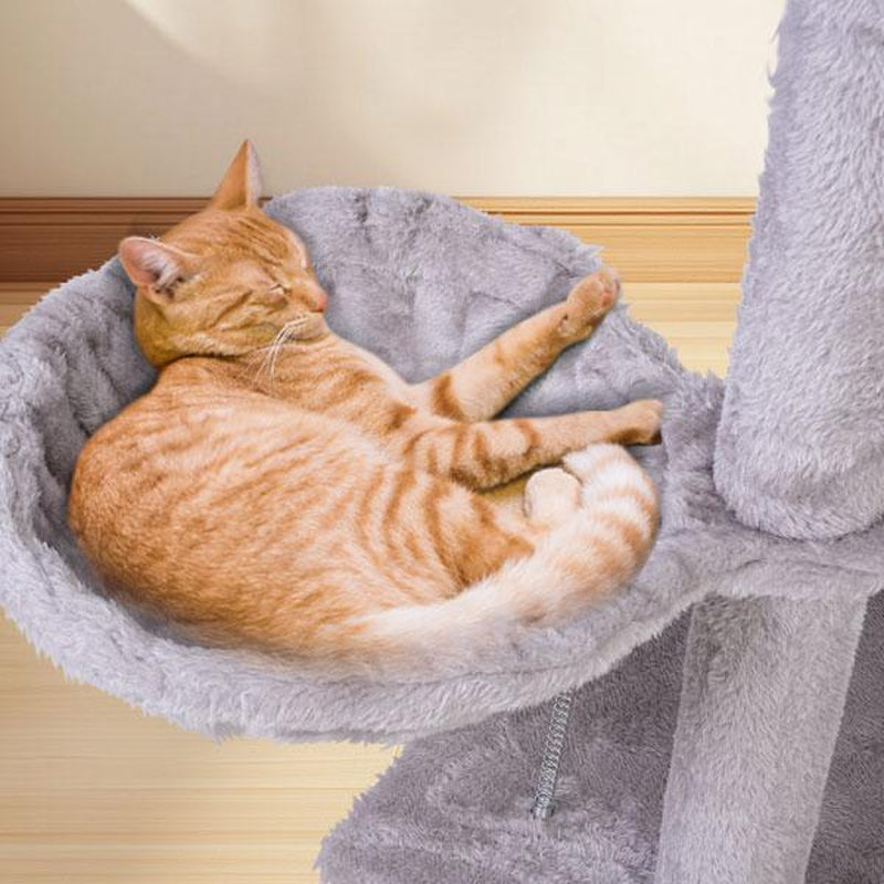 Anyask Cat Tree 42'' Cute Cat Tower Small Flower Cat Trees for Indoor Cat Condo with Hanging Toys Pink Large Top Perch for Kittens and Adults Cats