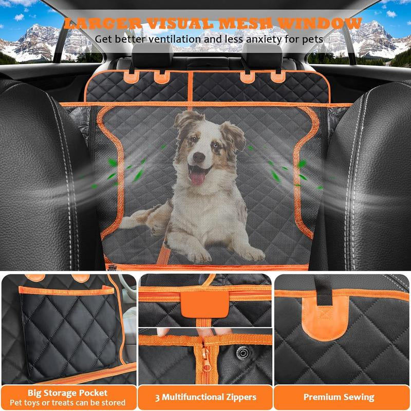 [On Sale!]Dog Car Seat Cover, Waterproof Scratchproof Hammock W/ 4 Storage Bags Side Flaps, Washable Nonslip Backseat Protector for Cars,Trucks,Suvs.