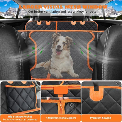 [On Sale!]Dog Car Seat Cover, Waterproof Scratchproof Hammock W/ 4 Storage Bags Side Flaps, Washable Nonslip Backseat Protector for Cars,Trucks,Suvs.