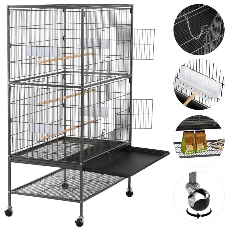 Yaheetech 52" H Large Rolling Parrot Cage for Lovebirds and Cockatoos - Ultimate Comfort with 3 Perches, 4 Feeders, and Extra Storage!