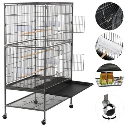Yaheetech 52" H Large Rolling Parrot Cage for Lovebirds and Cockatoos - Ultimate Comfort with 3 Perches, 4 Feeders, and Extra Storage!