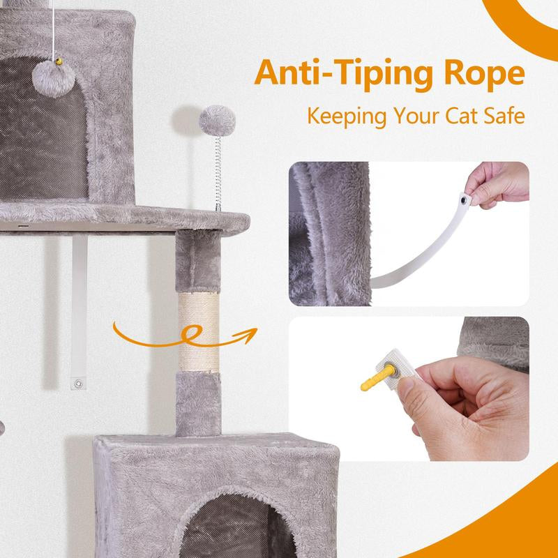 Anyask Cat Tree 42'' Cute Cat Tower Small Flower Cat Trees for Indoor Cat Condo with Hanging Toys Pink Large Top Perch for Kittens and Adults Cats