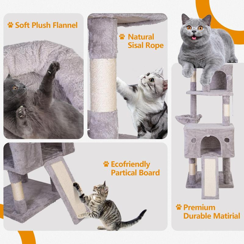 Anyask Cat Tree 42'' Cute Cat Tower Small Flower Cat Trees for Indoor Cat Condo with Hanging Toys Pink Large Top Perch for Kittens and Adults Cats