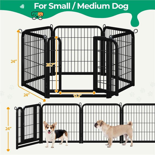 【#Fathersdaygift】Yaheetech Dog Playpen 6/8/12/16 Panels Metal Pet Playpen, Outdoor Indoor Dog Exercise Barrier Fence, 24/32/40/47 Inch