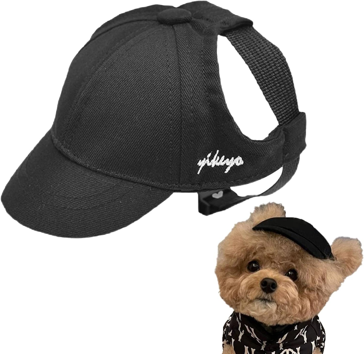 Dog Baseball Caps Hats with Neck Strap Adjustable Ear Holes for Small Dogs in Outdoor Sun Protection, Pet Casual Cap Visor Sunbonnet with Ear Holes, Summer Travel Sport Hat Outfit