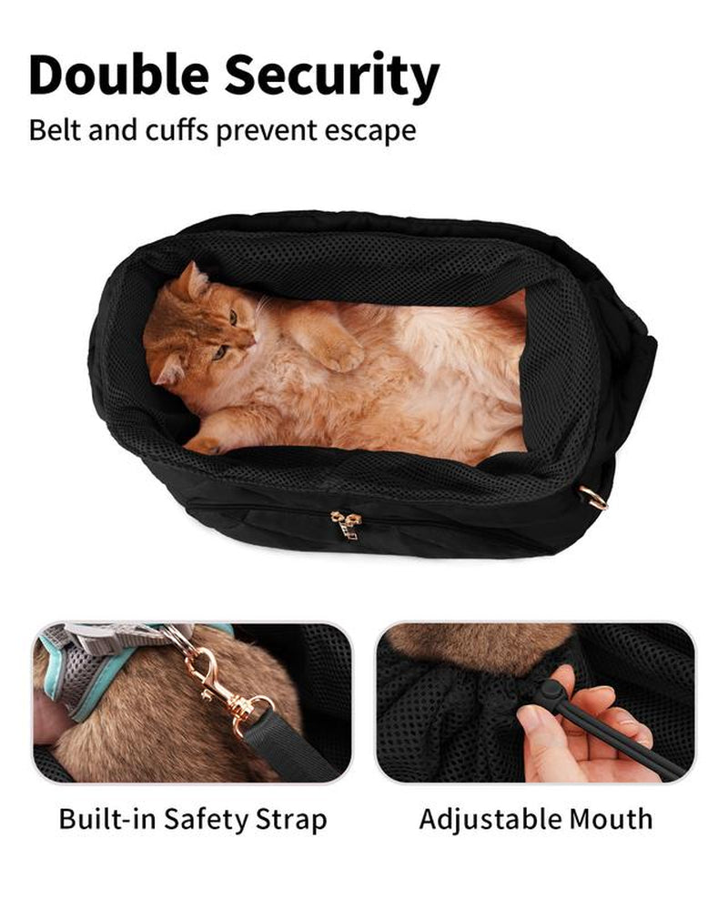 Pet Carrier Sling Puppy Carrier with Storage Pocket, Fluffy Quilted Breathable for Carry Small Dogs Cats with Travel Safety Harness