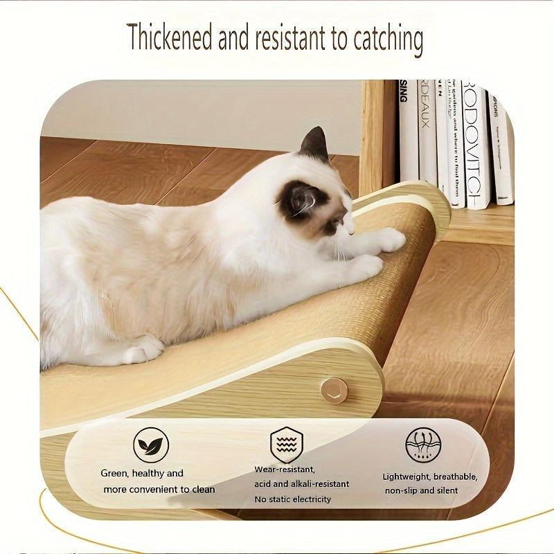 Cat Lounger - Linen Hammock with Scratching Surface, Durable Wooden Cat Scratcher Tower, All-Season Pet Recliner with Furniture Protection