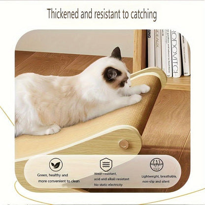 Cat Lounger - Linen Hammock with Scratching Surface, Durable Wooden Cat Scratcher Tower, All-Season Pet Recliner with Furniture Protection