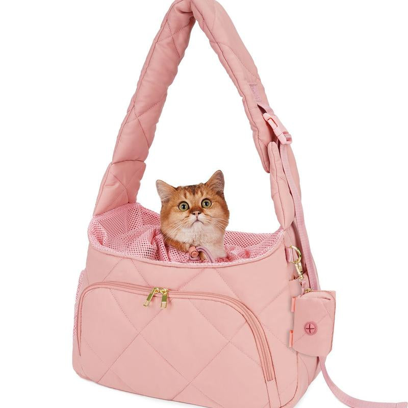 Pet Carrier Sling Puppy Carrier with Storage Pocket, Fluffy Quilted Breathable for Carry Small Dogs Cats with Travel Safety Harness