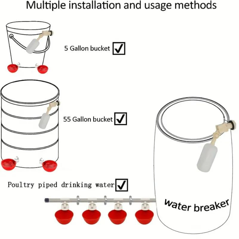 Automatic Chicken Watering System, Chicken Water Cups, Chicken Water Feeder and 1/2" PVC Tee Pipe DIY Kit, Poultry Waterer Chicken Water Dispenser for Chicken, Duck, Quail