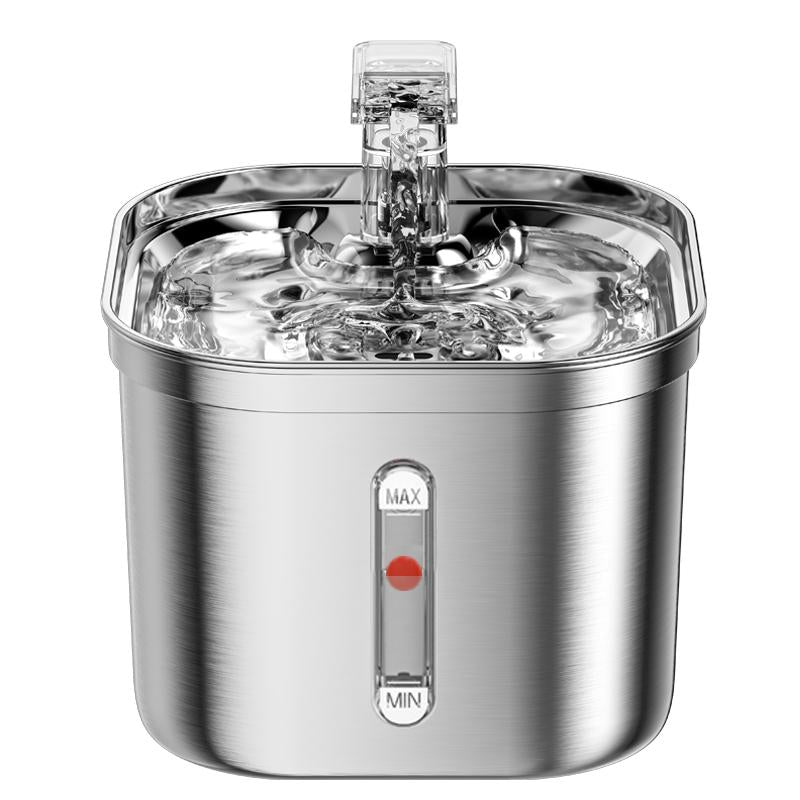 Cat Water Fountain, 2.2L/73Oz Automatic Dog Dispenser Water Bowl,Stainless Steel Pet Water Fountain for Cats Inside, 3 Filters&Ultra-Quiet Pump,Square