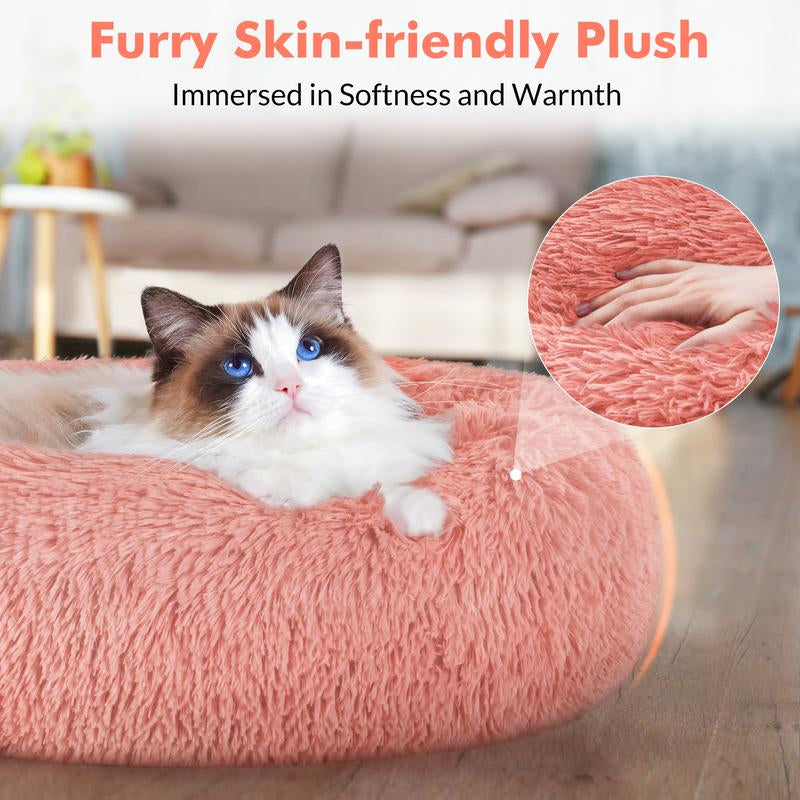 Rabbitgoo Cat Beds for Indoor Cats, 20 Inches Cat Bed Machine Washable, Fluffy round Pet Bed Non-Slip, Calming Soft Plush Donut Cuddler Cushion Self Warming for Small Dogs Kittens,West 18