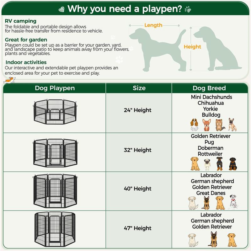 【#Fathersdaygift】Yaheetech Dog Playpen 6/8/12/16 Panels Metal Pet Playpen, Outdoor Indoor Dog Exercise Barrier Fence, 24/32/40/47 Inch