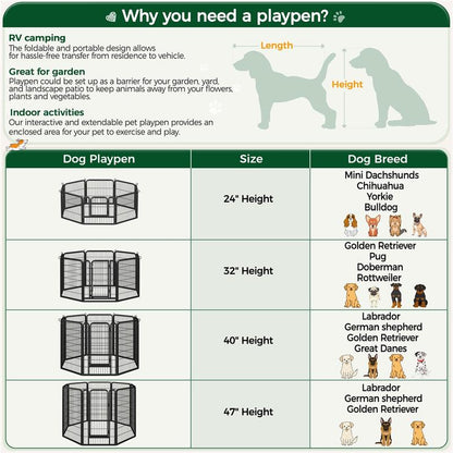 【#Fathersdaygift】Yaheetech Dog Playpen 6/8/12/16 Panels Metal Pet Playpen, Outdoor Indoor Dog Exercise Barrier Fence, 24/32/40/47 Inch