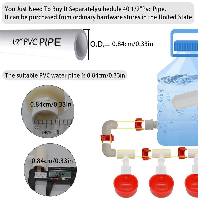 Automatic Chicken Watering System, Chicken Water Cups, Chicken Water Feeder and 1/2" PVC Tee Pipe DIY Kit, Poultry Waterer Chicken Water Dispenser for Chicken, Duck, Quail