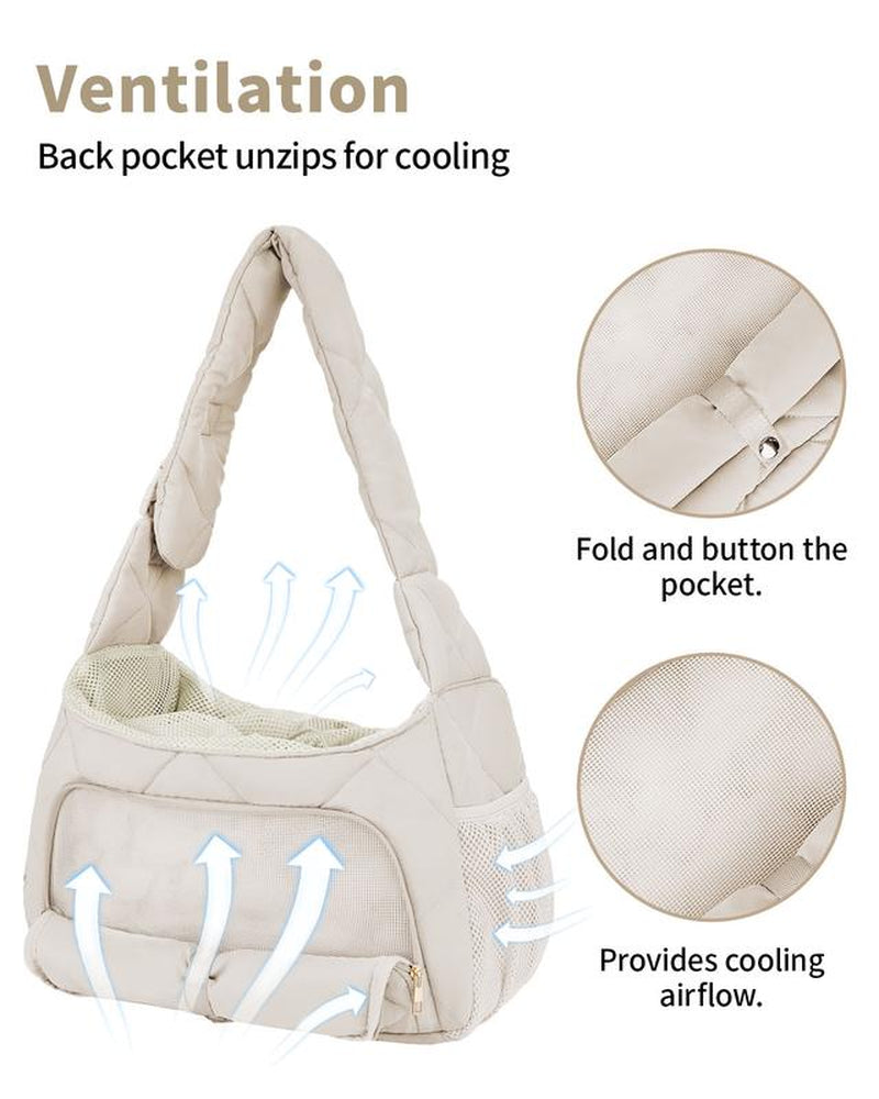 Pet Carrier Sling Puppy Carrier with Storage Pocket, Fluffy Quilted Breathable for Carry Small Dogs Cats with Travel Safety Harness
