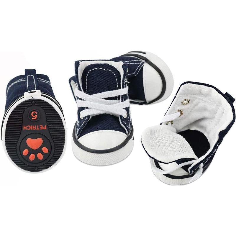 Pet Dog Shoes,Puppy Canvas Sport Shoes Sneaker Boots, Non Slip Causal Shoes Dog & Cat Paw Protective Cover for Outdoor Walking, Sports and Hot Pavement, 4Pcs