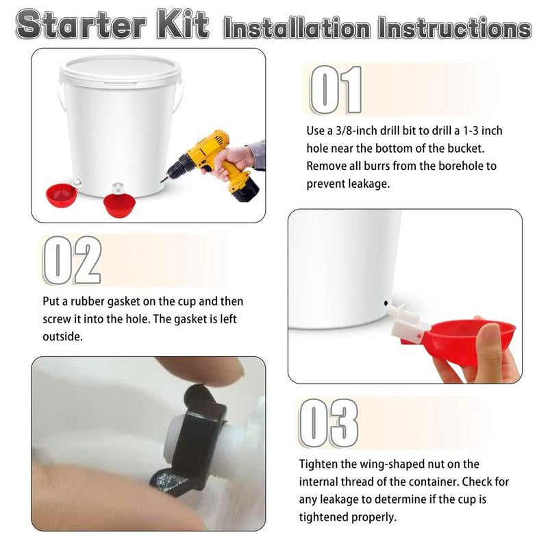 Automatic Chicken Watering System, Chicken Water Cups, Chicken Water Feeder and 1/2" PVC Tee Pipe DIY Kit, Poultry Waterer Chicken Water Dispenser for Chicken, Duck, Quail