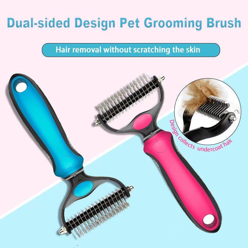 Pet Grooming Brush, 2 Sided Undercoat Dog Grooming Rakes, Perfect Long Fur Remove Tangles, Mats, Knots - Shedding Dematting Rake Comb for Dogs & Cats