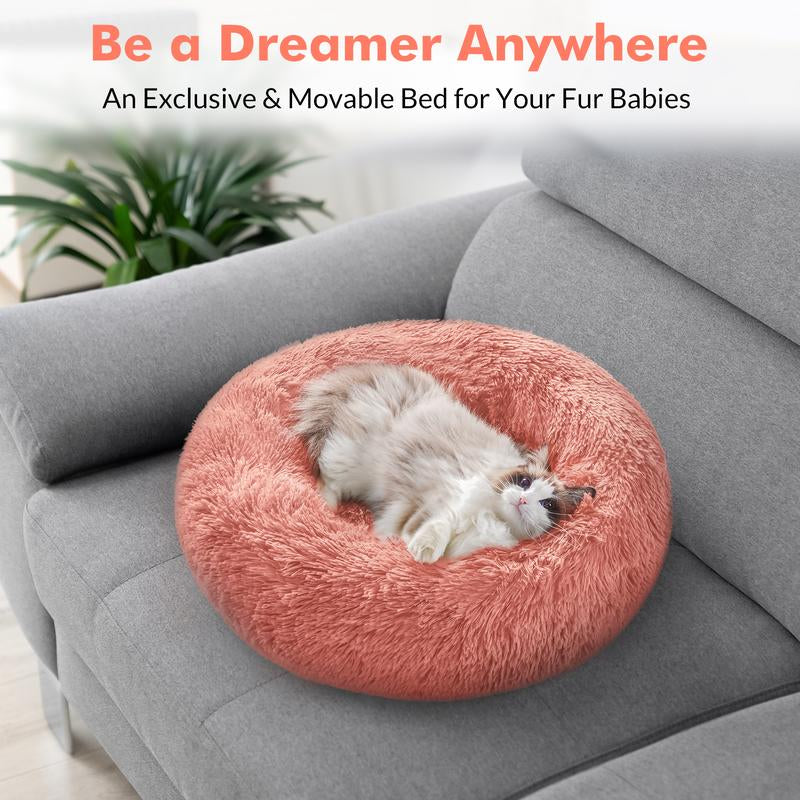 Rabbitgoo Cat Beds for Indoor Cats, 20 Inches Cat Bed Machine Washable, Fluffy round Pet Bed Non-Slip, Calming Soft Plush Donut Cuddler Cushion Self Warming for Small Dogs Kittens,West 18