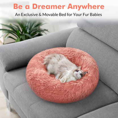 Rabbitgoo Cat Beds for Indoor Cats, 20 Inches Cat Bed Machine Washable, Fluffy round Pet Bed Non-Slip, Calming Soft Plush Donut Cuddler Cushion Self Warming for Small Dogs Kittens,West 18