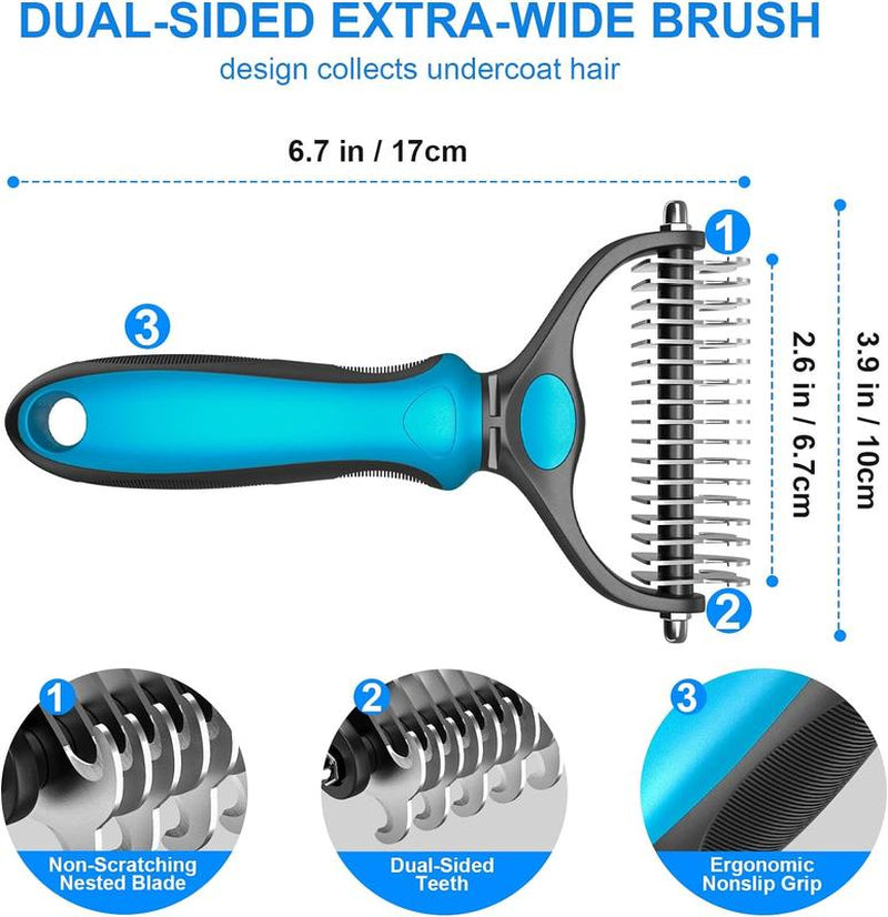 Pet Grooming Brush, 2 Sided Undercoat Dog Grooming Rakes, Perfect Long Fur Remove Tangles, Mats, Knots - Shedding Dematting Rake Comb for Dogs & Cats