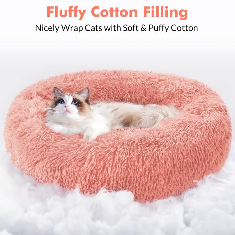 Rabbitgoo Cat Beds for Indoor Cats, 20 Inches Cat Bed Machine Washable, Fluffy round Pet Bed Non-Slip, Calming Soft Plush Donut Cuddler Cushion Self Warming for Small Dogs Kittens,West 18