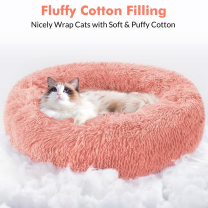 Rabbitgoo Cat Beds for Indoor Cats, 20 Inches Cat Bed Machine Washable, Fluffy round Pet Bed Non-Slip, Calming Soft Plush Donut Cuddler Cushion Self Warming for Small Dogs Kittens,West 18