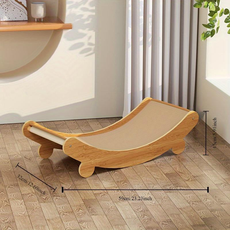 Cat Lounger - Linen Hammock with Scratching Surface, Durable Wooden Cat Scratcher Tower, All-Season Pet Recliner with Furniture Protection