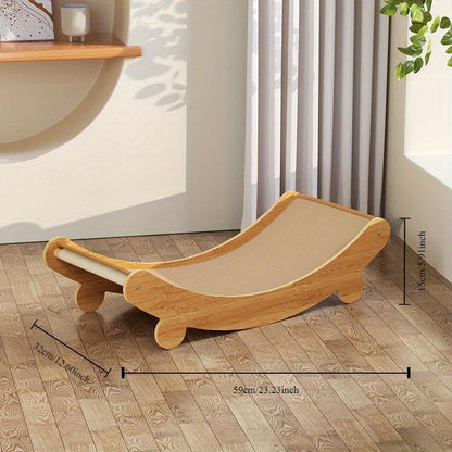 Cat Lounger - Linen Hammock with Scratching Surface, Durable Wooden Cat Scratcher Tower, All-Season Pet Recliner with Furniture Protection